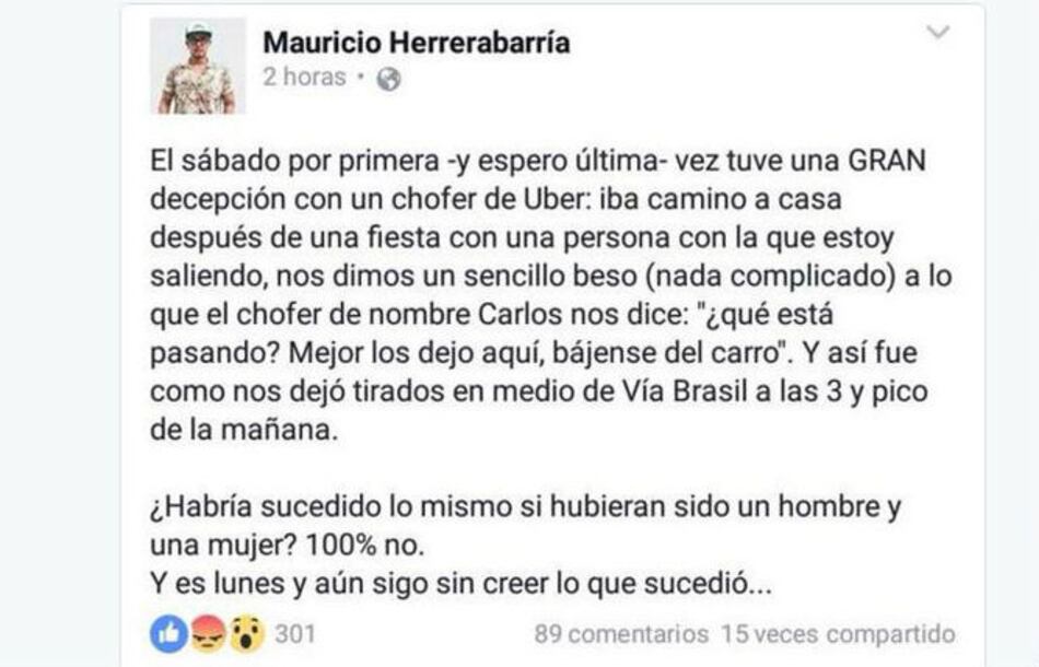 Uber Panamá suspende temporalmente a chofer por bajar de su auto a pareja del mismo sexo