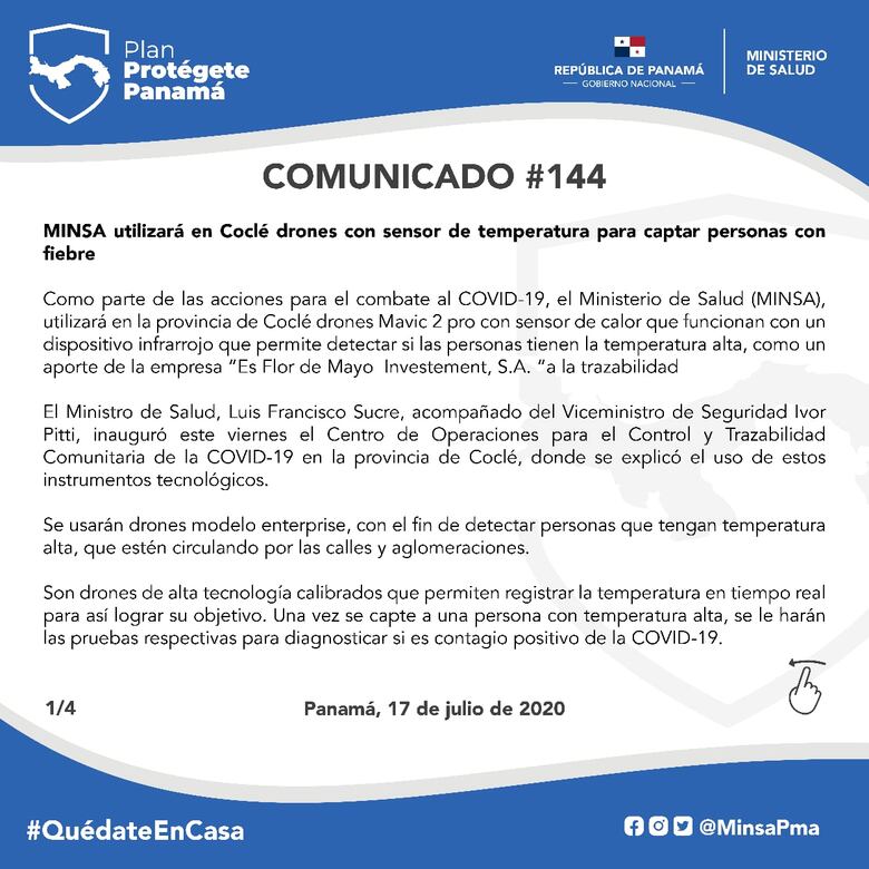 Minsa desiste del uso de drones para medir temperatura en posibles casos de Covid -19