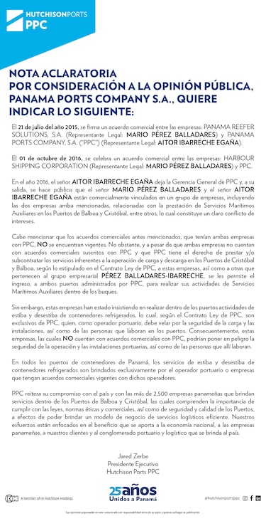 Nota aclaratoria Panama Ports Company S.A.