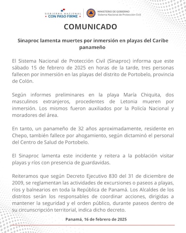 Fallecen tres personas en playas de Portobelo