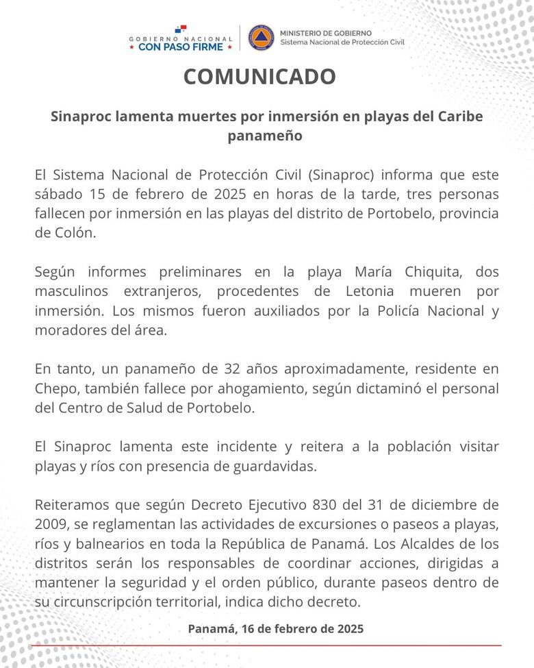 Fallecen tres personas en playas de Portobelo