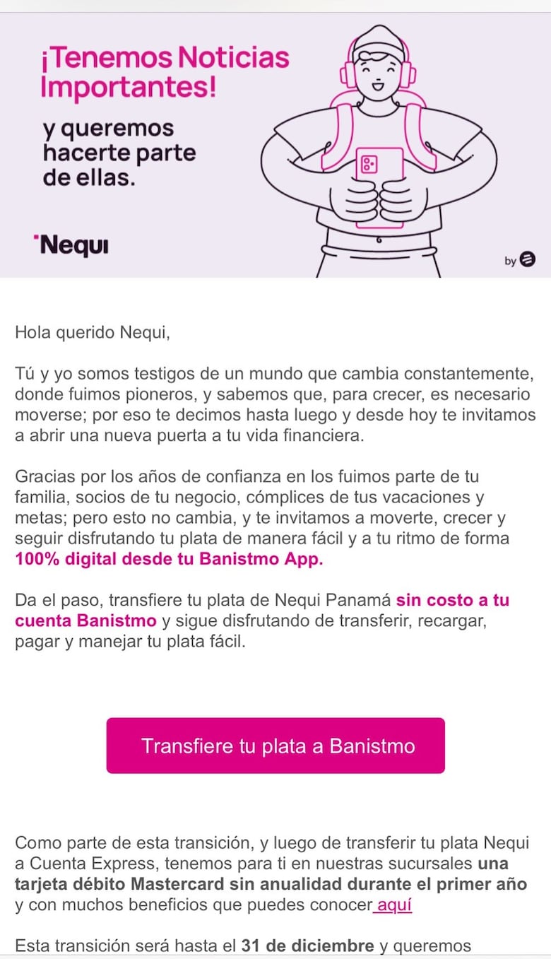 Nequi, el banco digital, dejará de operar en Panamá a partir del 31 de diciembre