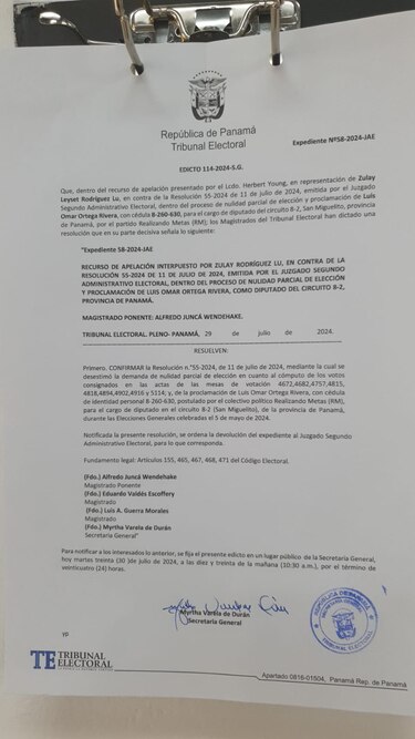 Es definitivo: Tribunal Electoral desestima apelación de Zulay Rodríguez y mantiene a Omar Ortega como diputado de San Miguelito