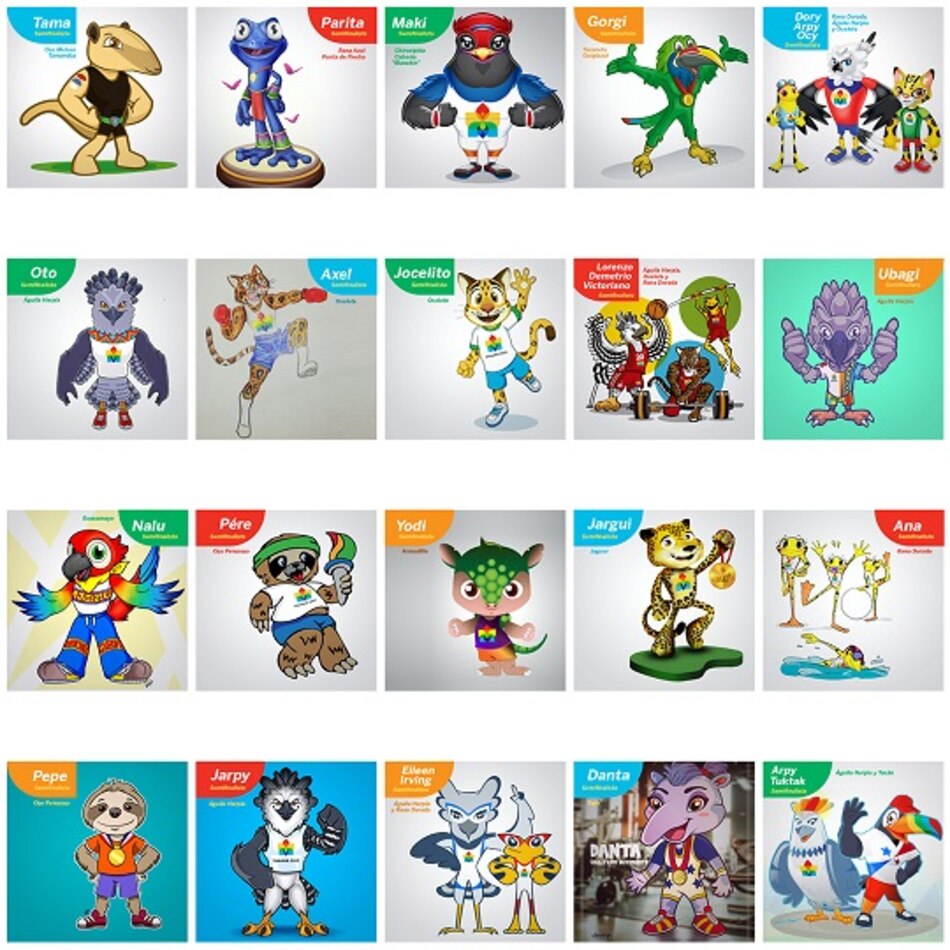Revelan las 20 propuestas que siguen en carrera para convertirse en la mascota oficial de los Juegos Panamá 2022
