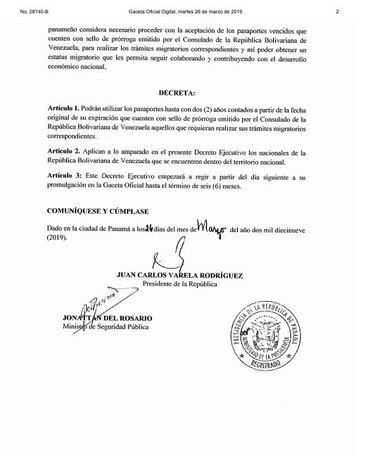 Gobierno panameño reconocerá pasaporte venezolano con sello de prórroga