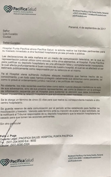Luis Cucalón aún se mantiene en el Hospital Punta Pacífica