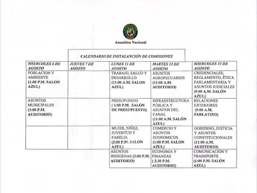 Tres de quince y la mesa está servida: Vamos y Panameñistas presiden primeras comisiones legislativas