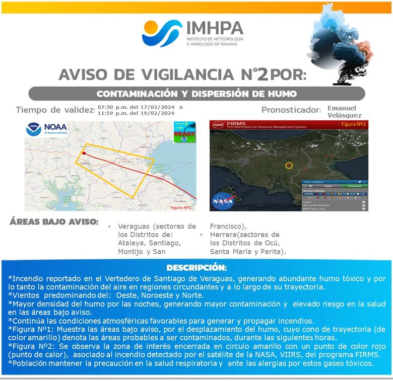 Aviso de vigilancia: humo tóxico por incendio en el relleno sanitario de cerro Patacón