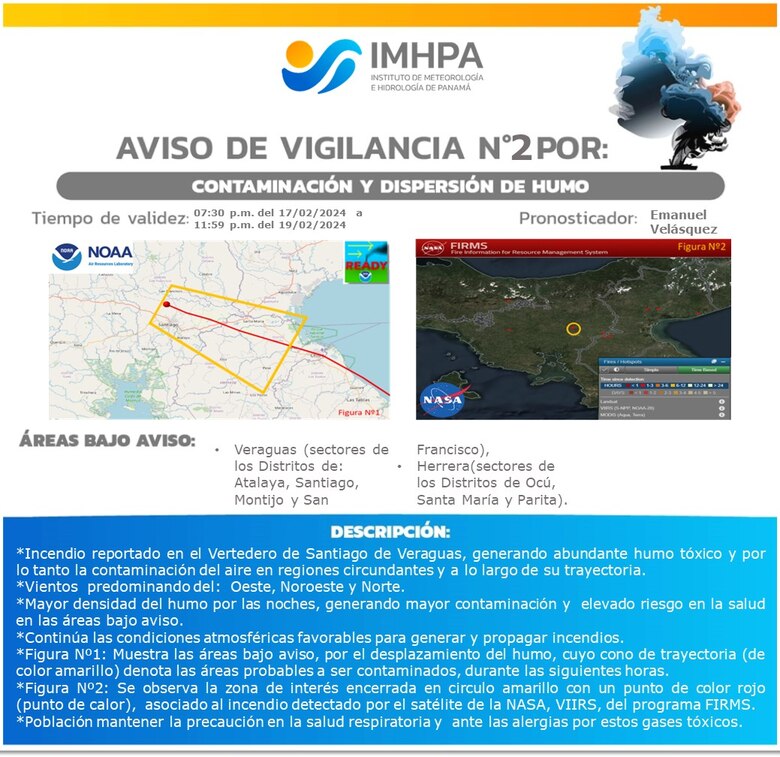 Aviso de vigilancia: humo tóxico por incendio en el relleno sanitario de cerro Patacón