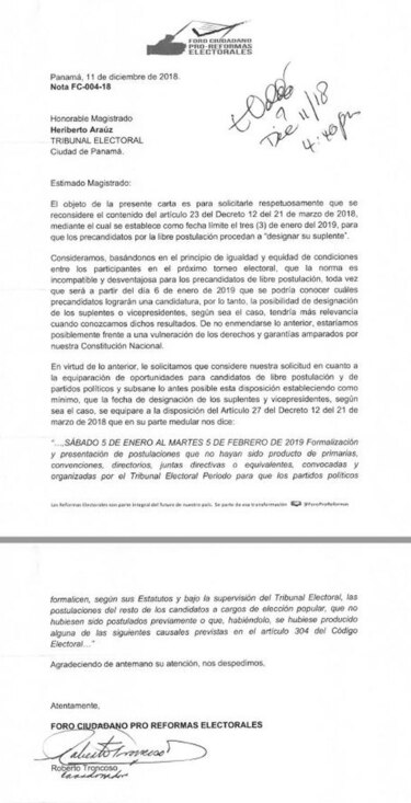 Foro Pro Reformas pide reconsiderar plazo para designación de suplentes de independientes