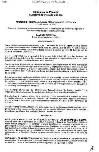 Bancos deberán identificar a beneficiarios finales de sociedades