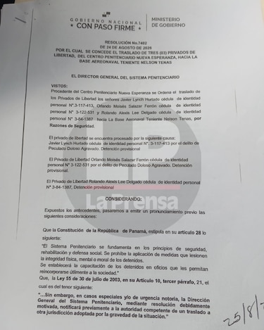 Esta es la razón por la que Alex Lee, Javier Lynch y Orlando Salazar fueron trasladados a Coiba
