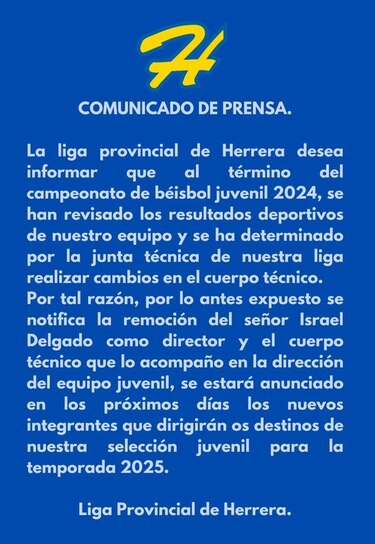 Israel Delgado no continuará con la provincia de Herrera