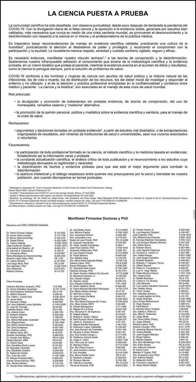 Comunidad científica rechaza la divulgación y promoción de tratamientos contra la Covid-19 ‘sin probada evidencia’