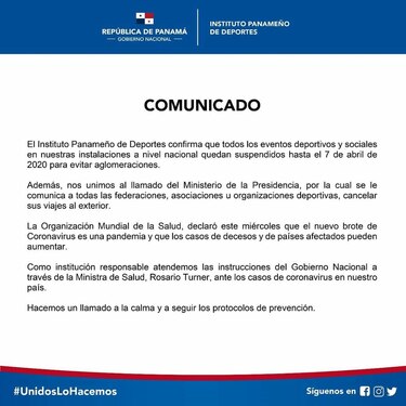 Pandeportes suspende todas las actividades deportivas en sus instalaciones por el coronavirus