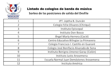 Encuentro de Bandas Musicales se realizará con la participación de 12 colegios y 3 agrupaciones independientes