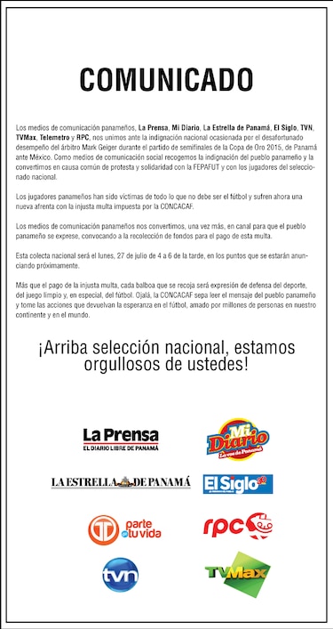Medios de comunicación de Panamá harán colecta para apoyar a la Selección