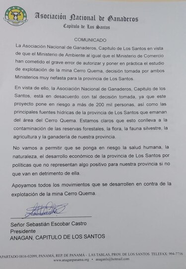 Cerro Quema: Incertidumbre en Los Santos por proyecto minero