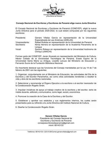 Eligen la nueva directiva del Consejo Nacional de Escritoras y Escritores de Panamá