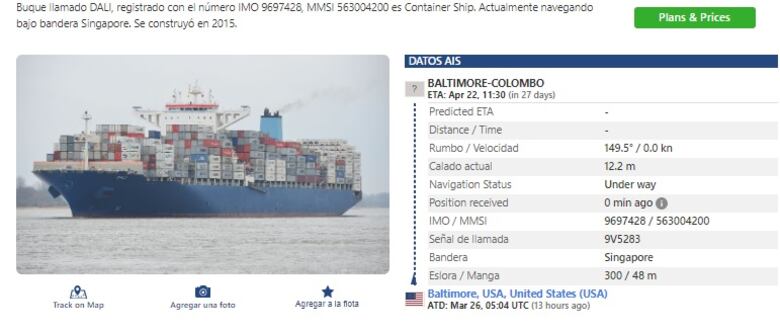 Portacontenedores que chocó el puente de Baltimore pasó por Panamá el 13 de marzo