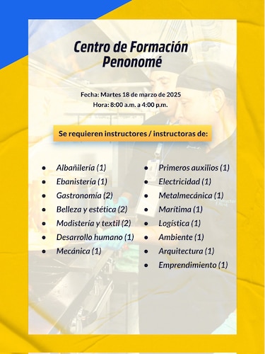 Inadeh lanza convocatoria para nuevos instructores en diversas áreas
