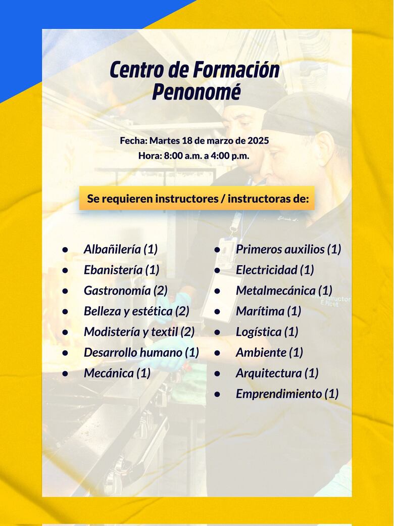 Inadeh lanza convocatoria para nuevos instructores en diversas áreas