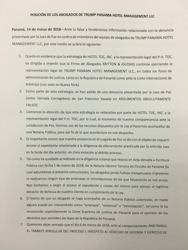 Jueza panameña denuncia amenazas de abogados del hotel Trump