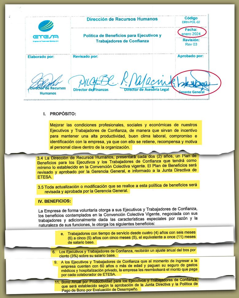 Estos son los privilegios y beneficios de los gerentes y el personal ‘de confianza’ de Etesa