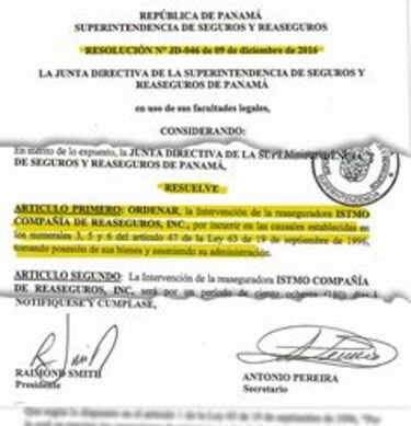 Regulador interviene Istmo Re por iliquidez