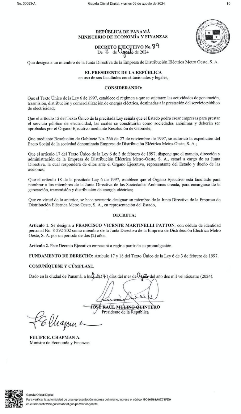Así quedaron las juntas directivas de seis empresas eléctricas; Mulino puso a Frankie Martinelli en la de Edemet