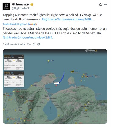 Dos aviones de combate F-18 de Estados Unidos sobrevuelan el golfo de Venezuela