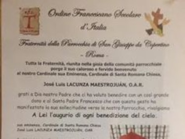 Lacunza toma posesión como cardenal de la iglesia romana San José de Cupertino