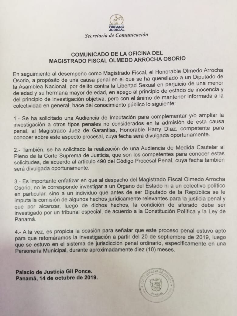 Magistrado fiscal solicita audiencia para imputación complementaria al diputado Arquesio Arias