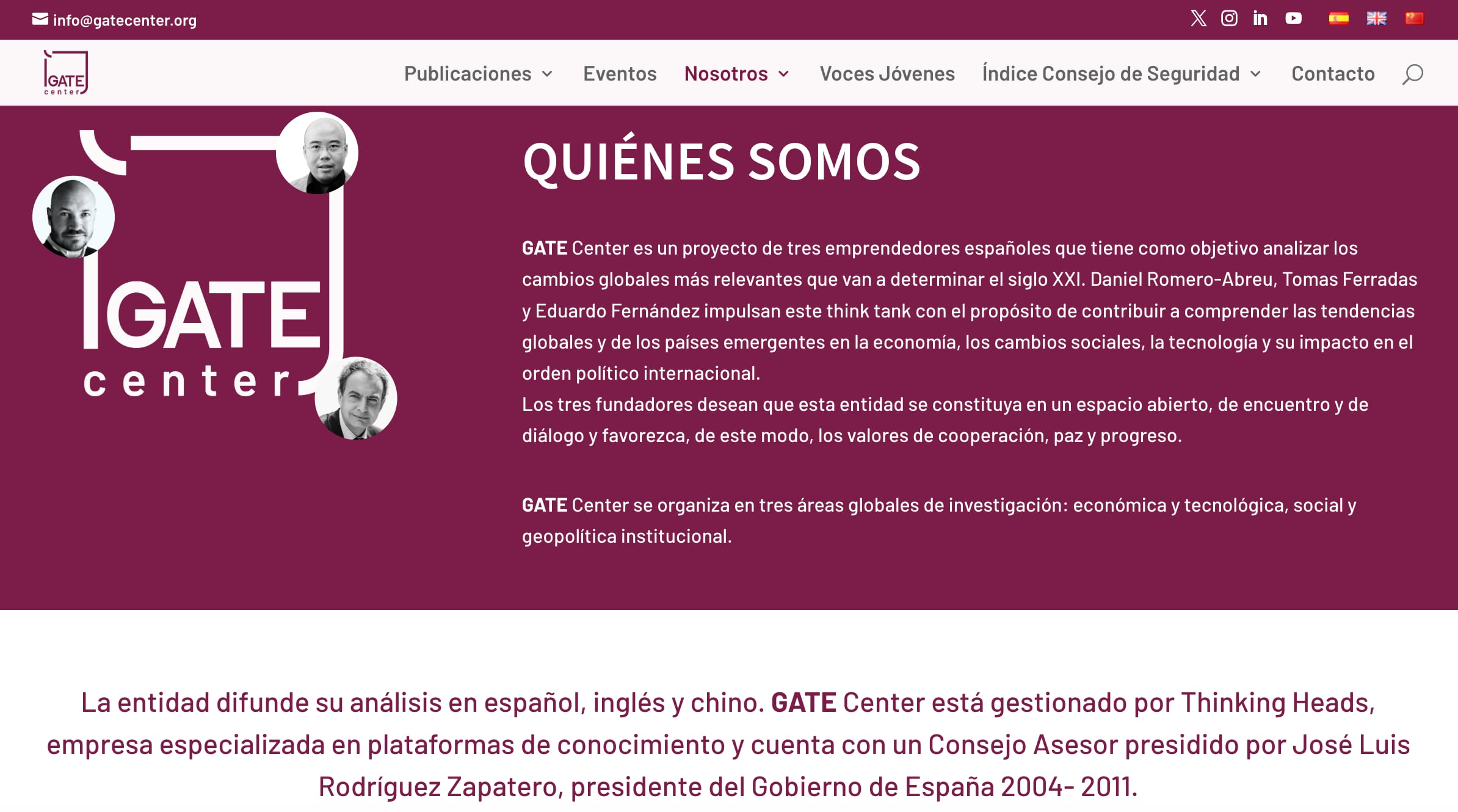 En el sitio web de Gate Center, se informa que José Luis Rodríguez Zapatero preside su comité asesor. Foto tomada de getecenter.org