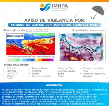 Sinaproc declara alerta verde sobre el territorio panameño