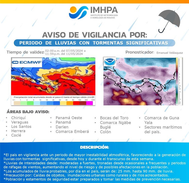 Sinaproc declara alerta verde sobre el territorio panameño