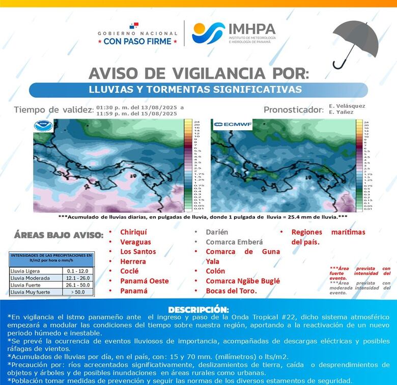 Se mantiene aviso de vigilancia por lluvias en nivel nacional