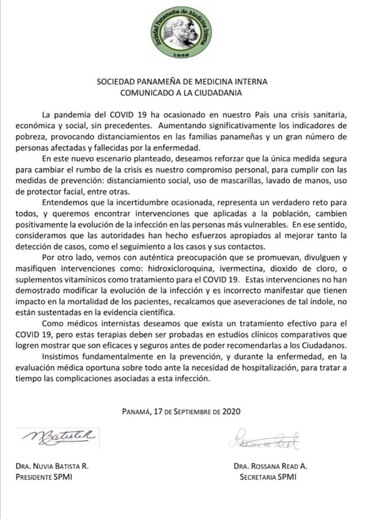 Internistas cuestionan promoción de tratamientos para la Covid-19 sin un sustento científico