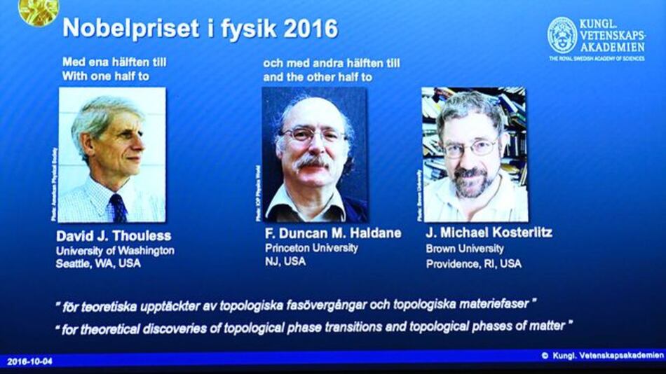 Tres expertos ganan Nobel de Física por labor en topología