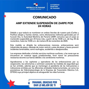 Autoridad Marítima extiende suspensión de zarpe por 24 horas debido al mal tiempo