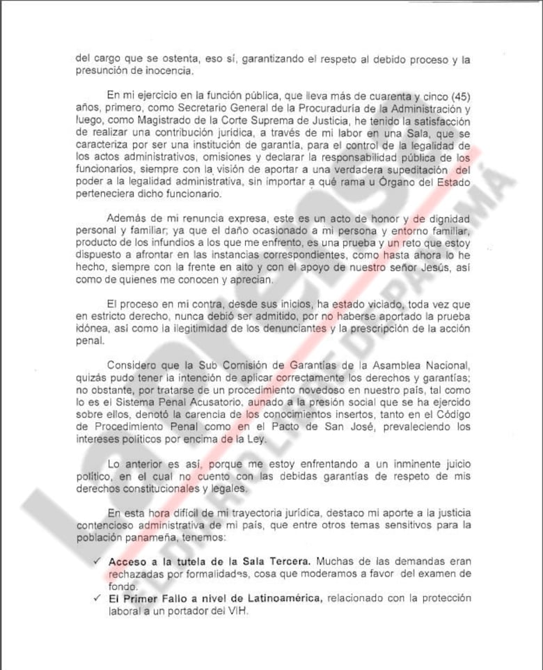 Víctor Benavides renuncia a la Corte Suprema de Justicia