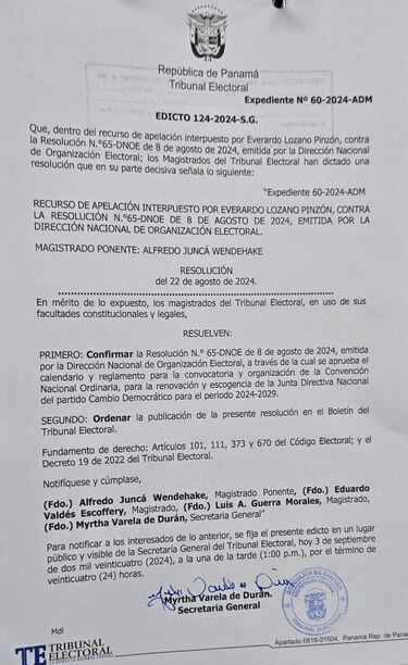 Magistrados del TE rechazan impugnación al calendario de elecciones de CD