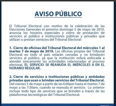TE anuncia horarios especiales y cierre de oficinas por elecciones generales