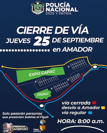 Cierran vías en Amador por Premios Juventud 2025 y Capac Expo Hábitat