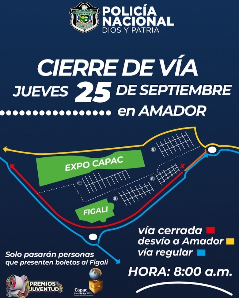 Cierran vías en Amador por Premios Juventud 2025 y Capac Expo Hábitat