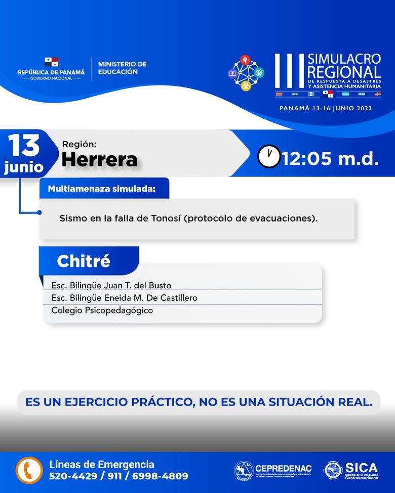 Simulacro regional de respuesta a desastres no afectará jornada laboral ni educativa