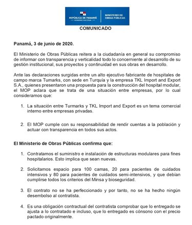 Sabonge asegura que el contrato del hospital modular ‘implica que las estructuras sean nuevas’