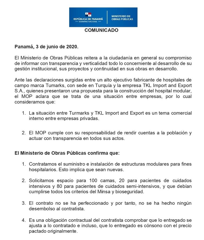 Sabonge asegura que el contrato del hospital modular ‘implica que las estructuras sean nuevas’