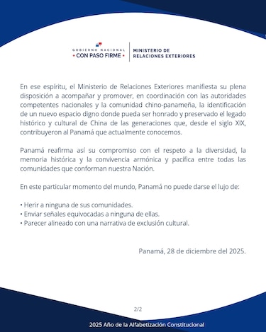 Cancillería dispuesta a buscar otro sitio para un nuevo monumento en honor a la comunidad chino panameña