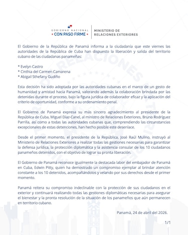 Gobierno confirma la liberación de tres de los diez panameños detenidos en Cuba
